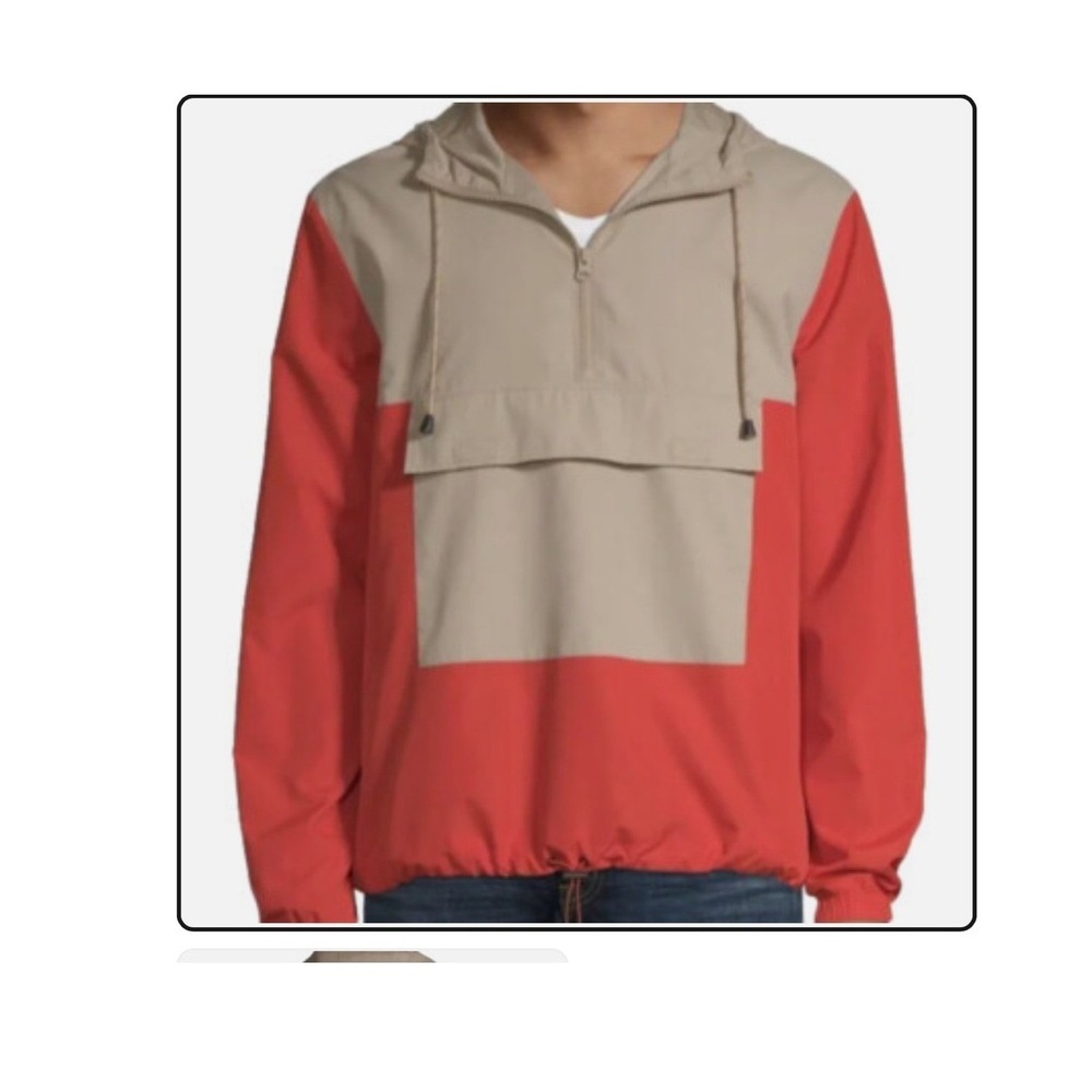 Arizona Jean Co Mens Pullover Anorak Windbreaker Jacket Beige Red‎ M
